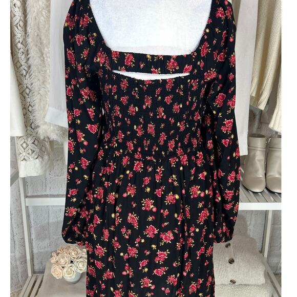 Old Navy Women's Size S Tall Black & Pink Floral Print Fit & Flare Dress #0593 - Picture 5 of 11